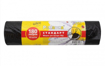 Мешки для мусора ПВД 180л в рулоне с зав.   (90х110см/30мкм 10шт/рул 12рул/кор чер.) Арт.ЗВС180/10/1